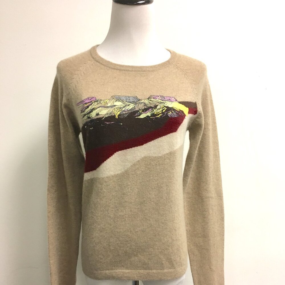 OCEAN PACIFIC OP graphic CASHMERE SWEATER S camel mountains